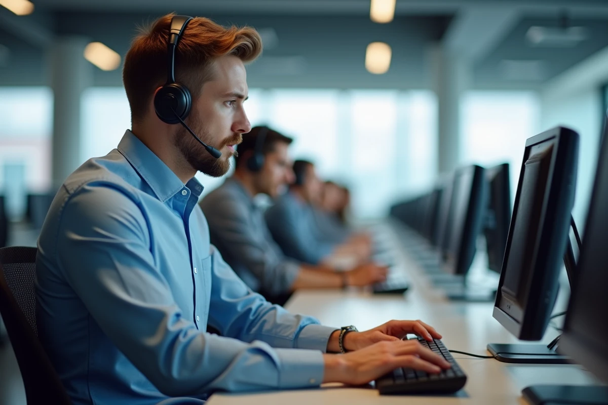 Agent service client au centre d appels en action