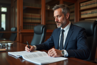 Avocat en costume dans une salle de réunion juridique