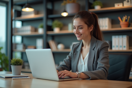 Jeune femme professionnelle analysant des graphiques au bureau