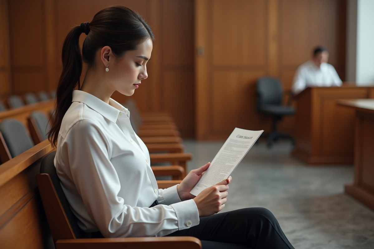 Jeune femme lisant un contrat dans une salle d