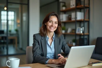 Femme d affaires en visioconference dans un bureau moderne
