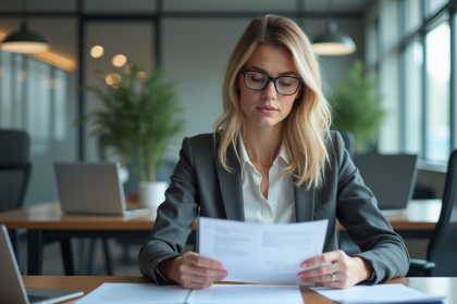 Femme professionnelle en bureau moderne avec documents