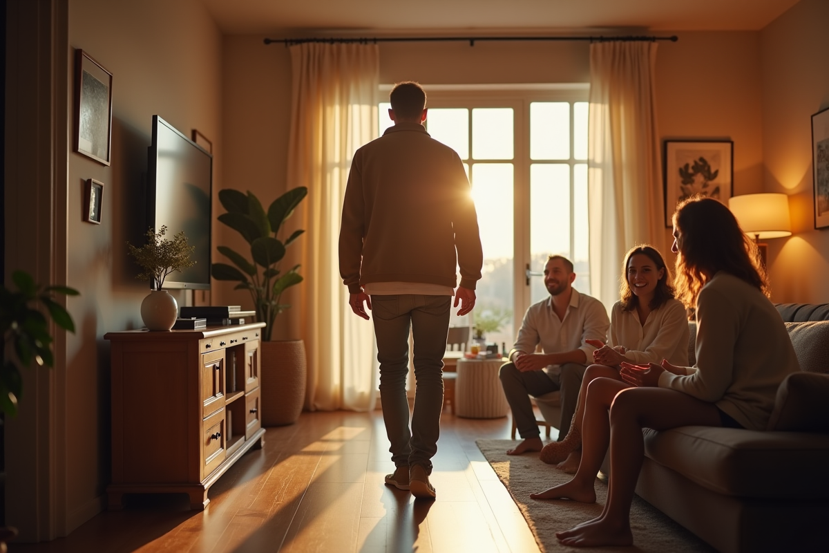 Homme accueillant dans un salon convivial