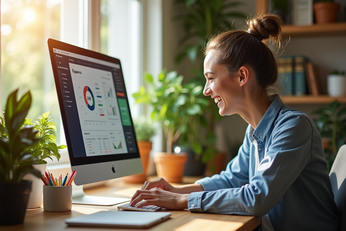 Jeune entrepreneur travaillant à domicile avec CRM et plantes
