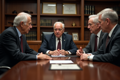 Discussion entre trois personnes âgées en réunion formelle