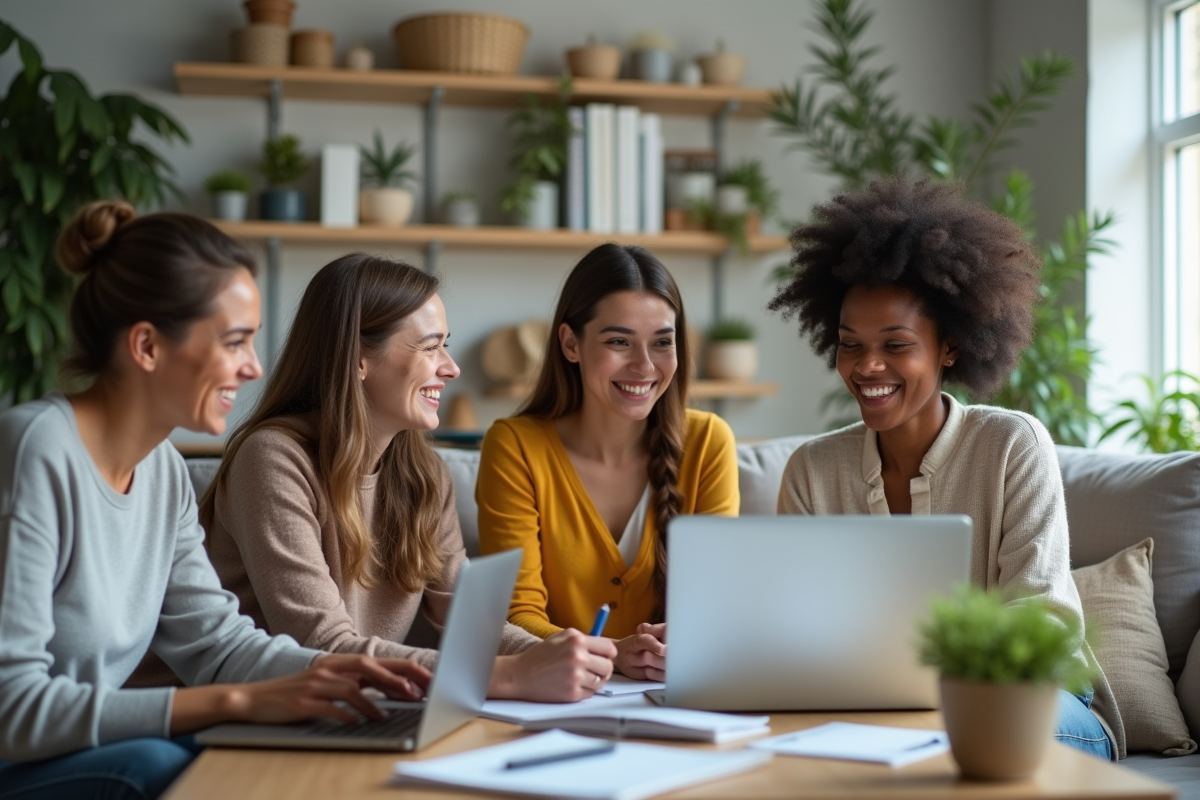 Groupe de professionnels en visioconference à la maison